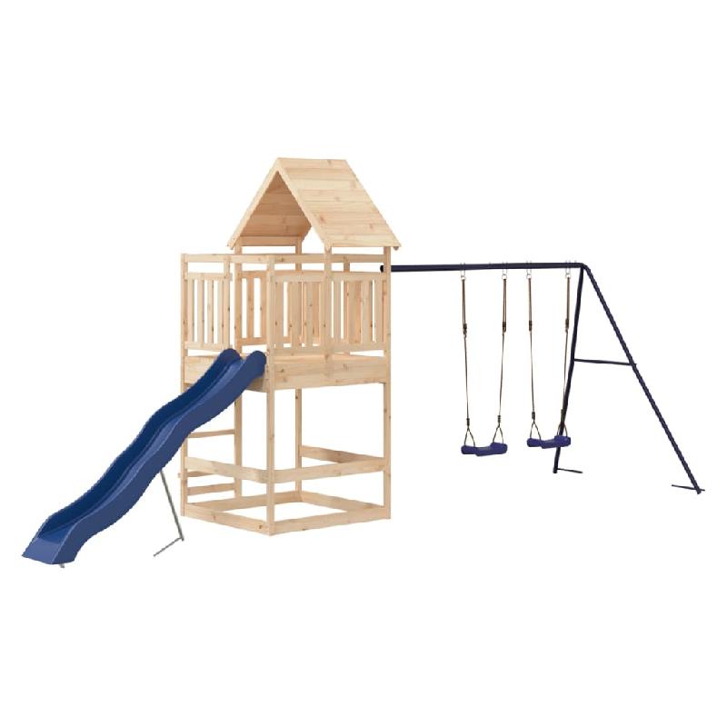 AIRE DE JEUX D\'EXTÉRIEUR BALANÇOIRES TOBOGGAN PORTIQUES ROBUSTE JEUX JARDIN 553 X 206 X 264 CM BOIS DE PIN MASSIF 02_0004942_0