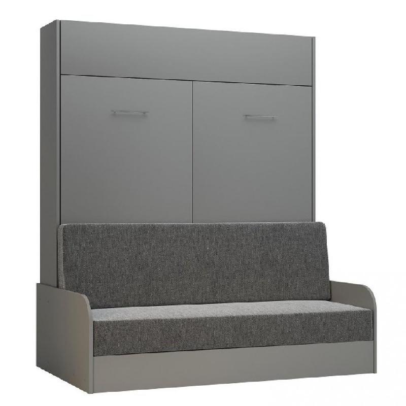 Armoire lit escamotable DYNAMO SOFA - accoudoirs - structure gris mat - canapé gris - couchage 160x200 cm_0