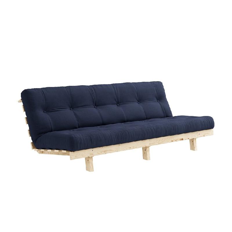 BANQUETTE CONVERTIBLE FUTON LEAN PIN COLORIS BLEU MARINE COUCHAGE 130*190 CM._0