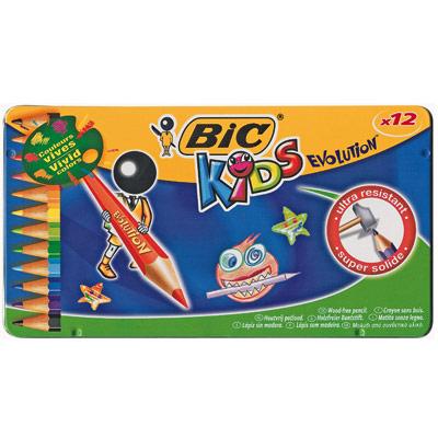 BOÎTE MÉTAL DE 12 CRAYONS DE COULEURS BIC EVOLUTION - COLORIS ASSORTIS