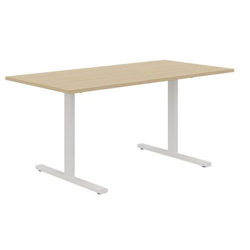 BUREAU DROIT 180 CM PIEDS T CHÊNE/BLANC MANUTAN
