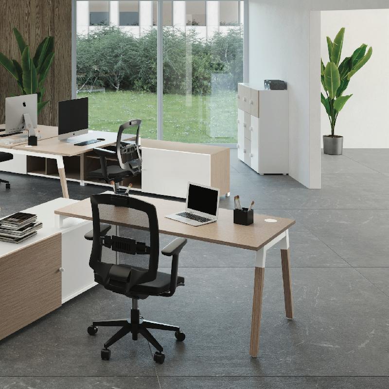 Bureaux d'angle DIALOGUE sur meuble retour - design bois et métal - Fabriqué en France_0