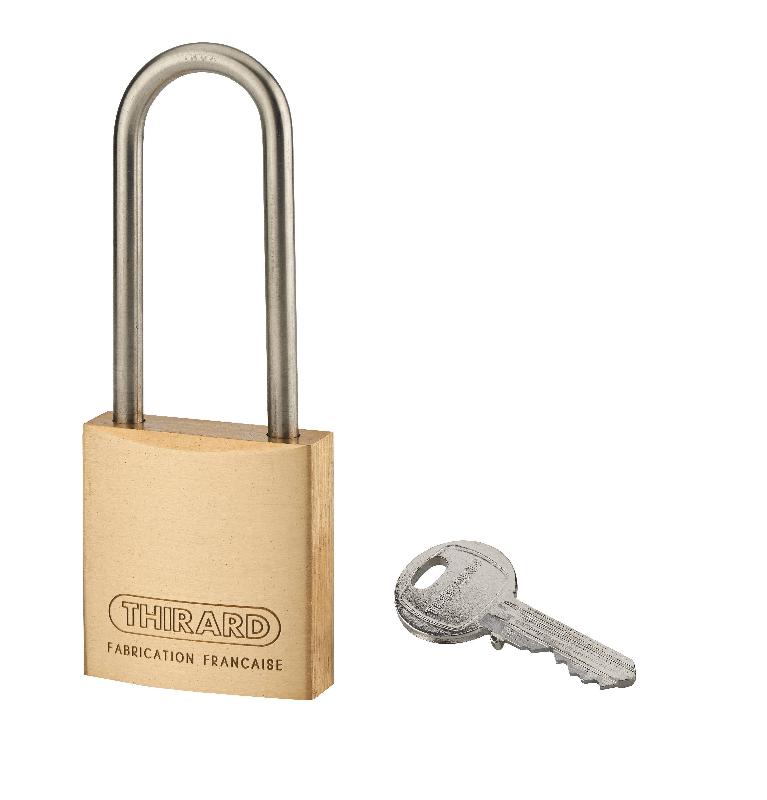 Cadenas à clé 40 mm - Anse 1/2 haute inox Ø 5 - Laiton monobloc - Thirard_0