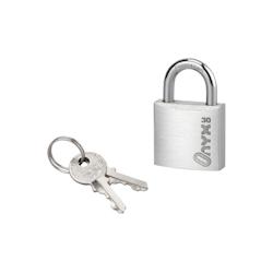 Cadenas à clé, alu, 30mm, anse acier cémenté nickelé, 2 clés - SP - gris 3150268241305_0
