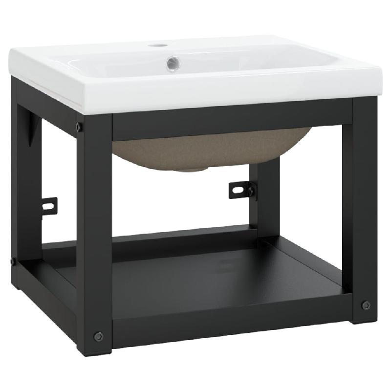 Cadre de lavabo mural 40 x 38 x 31 cm - Vasque à encastrer en céramique blanche - Noir - Fer 02_0006781_0