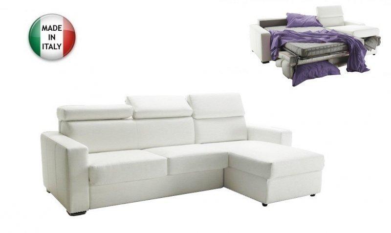 Canapé d'angle réversible express Sidney Deluxe 120 cm - Cuir vachette blanc cassé - Têtières réglables - Matelas 16 cm_0