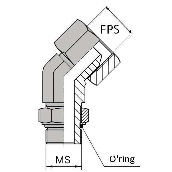 Coude orientable femelle tournant NPSM (cylindrique) x mâle SAE 45° - Cône 60° - 3/8' , 14.41 , 3/4' , 19.05_0