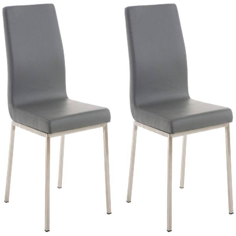 Décoshop26 - Lot de 2 chaises de salle à manger style épuré en PVC gris et acier inoxydable 10_0001610 - gris inox 3000250576864_0