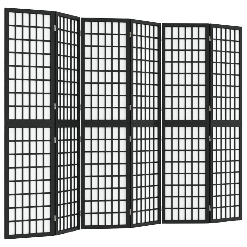 Décoshop26 - Paravent séparateur de pièce cloison pliable 6 panneaux 240 x 170 cm bois de sapin noir et papier de riz DEC031186 - noir 3000258332769_0