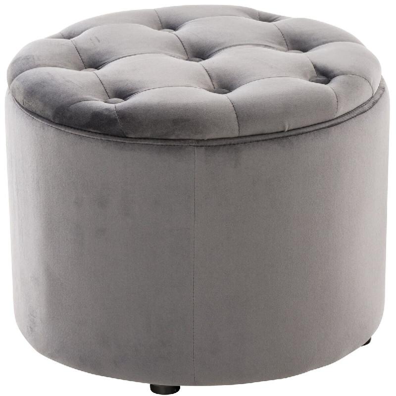 Décoshop26 - Pouf tabouret coffre avec espace de rangement en tissu velours gris 42x44cm TABO10080 - 3000043321381_0