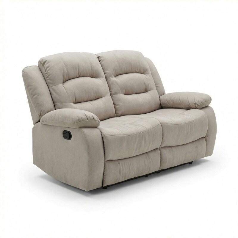 Deladeco Canapé droit de relaxation manuel 2 places en tissu beige Pretoria - beige 3665367139281_0