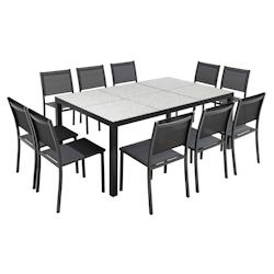 Oviala Business Ensemble table de jardin en céramique effet terrazzo et 10 assises - Oviala - blanc aluminium 109421_0