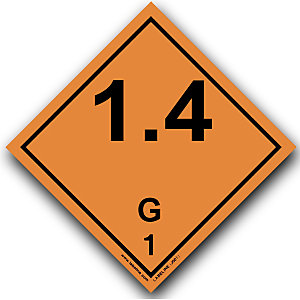 ETIQUETTE DE DANGER AUTOCOLLANTE SUPPORT VINYLE TOUS MODES DE TRANSPORT CLASSE 1.4G 100X100MM