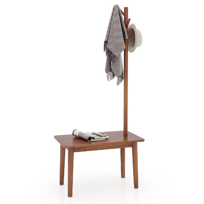 Helloshop26 - Table d'appoint avec porte-manteau 76 x 43 x 168 cm 3 crochets design moderne en bois d'hévéa café 20_0021158 - Bois massif 300023388_0