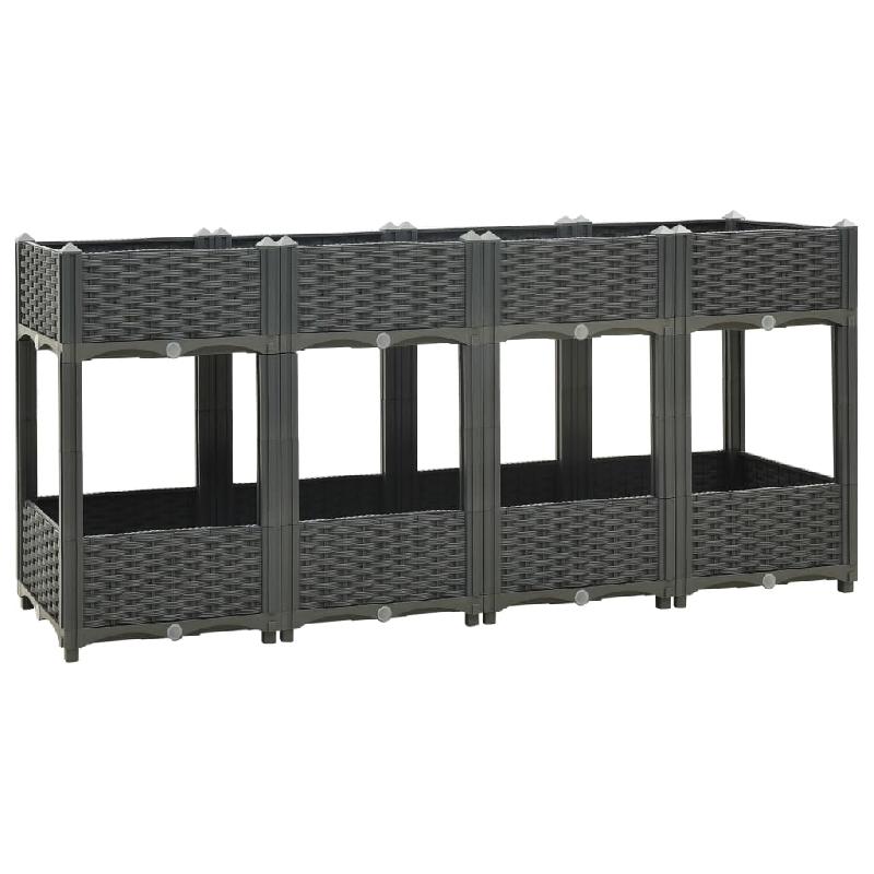 Jardinière lit surélevé - 160x40x71 cm - 2 étagères - polypropylène gris foncé - 02_0000921_0