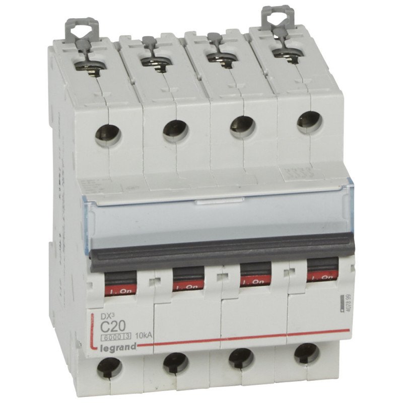 DISJONCTEUR DX³ 6000 10KA BORNES À VIS 4P 400V COURBE C POUR PEIGNE HX³ TRADITIONNEL 20A - LEGRAND - 407899