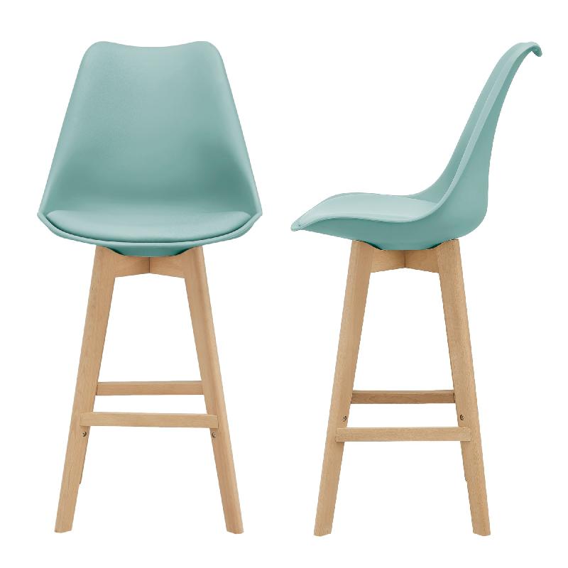 Lot de 2 tabourets de bar - Siège rembourré avec dossier en plastique et repose-pied - Hauteur 105 cm - Couleur menthe_0