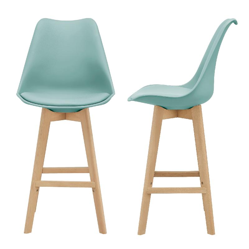 LOT DE 2 TABOURETS DE BAR SIÈGE AVEC DOSSIER ET REPOSE PIED 105 CM VERT 03_0002780_0