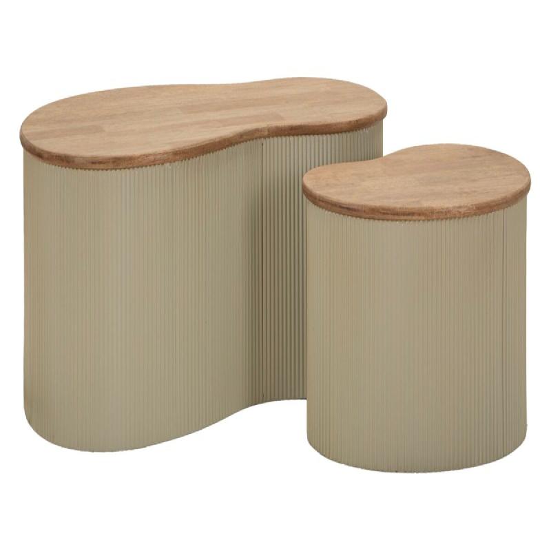 Mauro Ferretti Paire De Tables Basses Blanches Frankfurt - Structure En Bois D'Hévéa Et Métal, 87 X 53 X 32 Cm / 50 X 35 X 28 Cm - Style Contempora_0