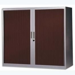 MT INTERNATIONAL ARMOIRE BASSE MÉTAL MONOBLOC CORPS SILVER/RIDEAUX WENGÉ 2 TABLETTES - DIM. 120X102X43 CM