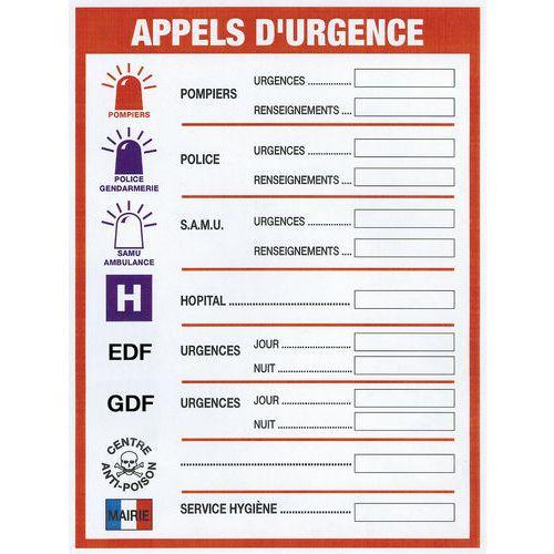 PANNEAU RECTANGLE APPELS D'URGENCE - RIGIDE 460X320MM