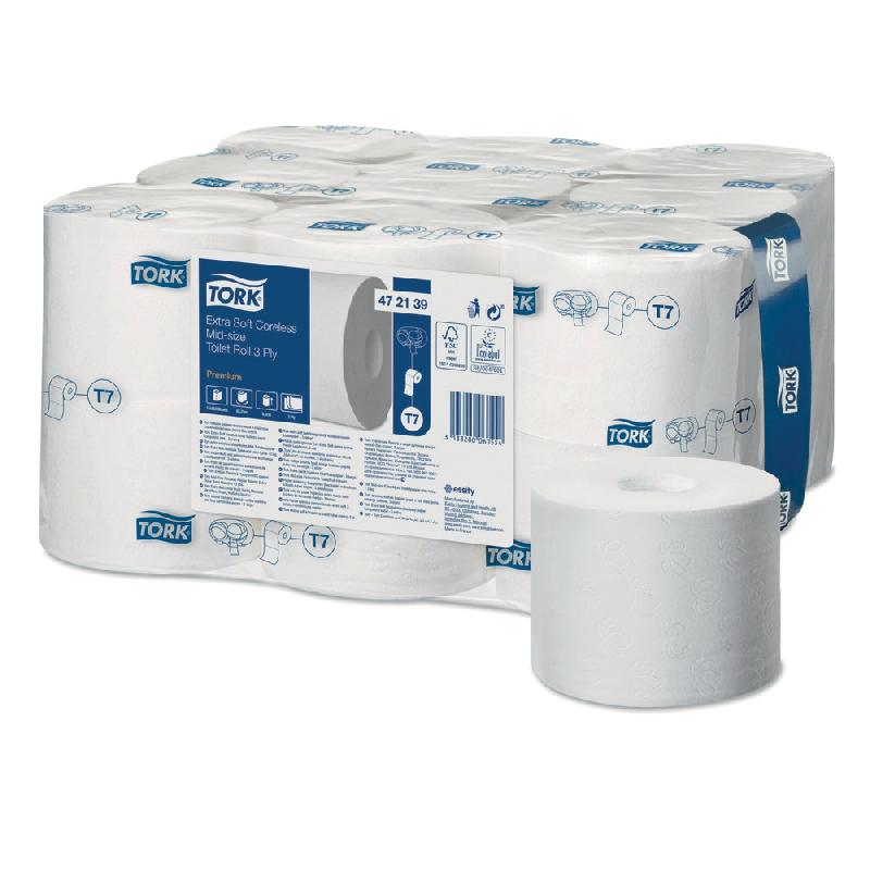 PAPIER TOILETTE TORK PREMIUM EXTRA DOUX MID-SIZE 3 ÉPAISSEURS, LOT DE 18 ROULEAUX, 472139
