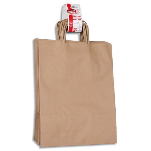 PAQUET DE 20 SACS A ANSE TORSADEE GPV - KRAFT BRUN - 100GR/M² - FORMAT 41X32X12CM (M) - FSC-M