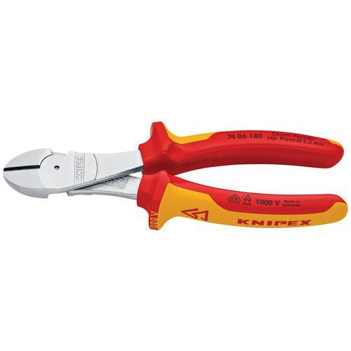 PINCE COUPANTE DÉMULTIPLIÉE 180MM- BI-MATIÈRE - CHROMÉE - ISOLÉE 1000V - KNIPEX