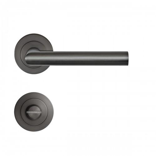 POIGNÉES DE PORTE SUR ROSACES RONDES SÉRIE ER 28 RHODOS - GRIS TITANIUM - CONDAMNATION KARCHER DESIGN