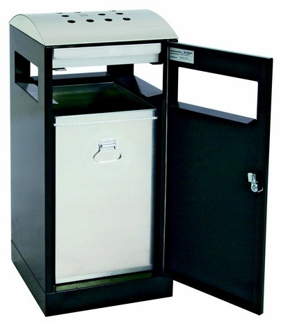 Poubelle extérieure 90L avec cendrier - acier zingué - revêtement époxy gris foncé - dessus inox_0