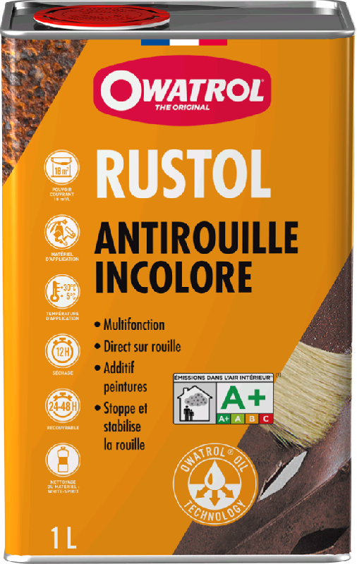 Protection antirouille extérieur/intérieur OWATROL - Rustol incolore 1L - Fixe et stoppe la rouille_0