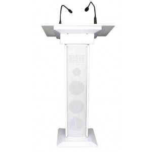 Pupitre de conférence amplifié AMC-70 blanc - 60 watts avec micro flexible et lampe de lecture_0
