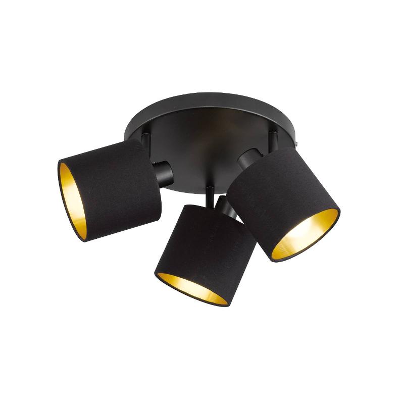 REALITY LEUCHTEN SPOT POUR PLAFOND TOMMY, NOIR/OR, Ø 25 CM, 3 LAMPES, TISSU