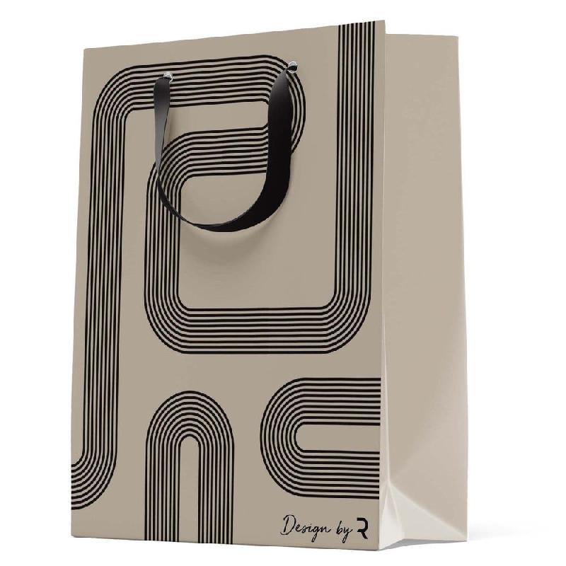 Sac luxe Anniversaire RETIF taupe poignées ruban noir 11x6x14 cm - par 12_0