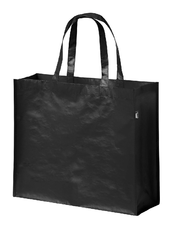 Sac shopping laminé en RPET - anses courtes et soufflet - 105 g/m² - couleur noire_0