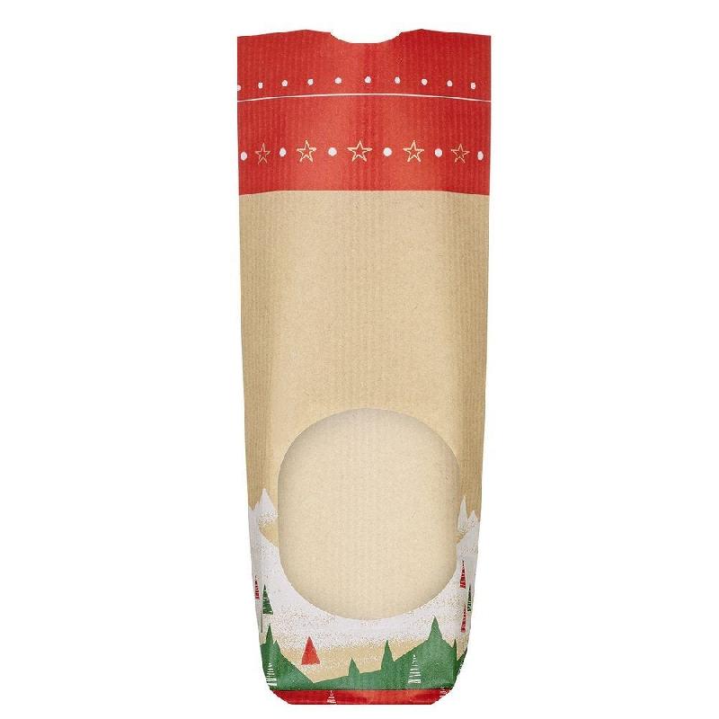 Sachet confiseur kraf sapins 12 x 26 cm avec fenêtre et fond carton - par 100_0