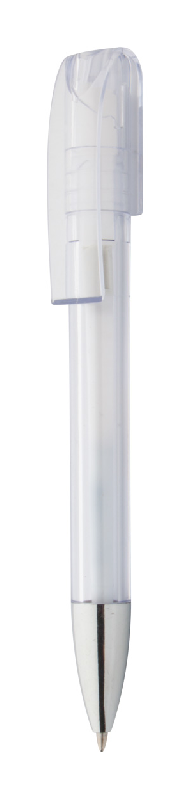 Stylo bille transparent - embout chromé - encre bleue - couleur blanche - 13g_0