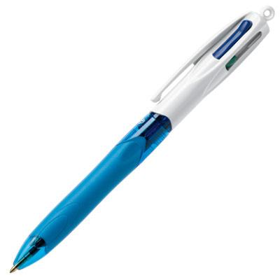STYLO BILLE BIC 4 COULEURS AVEC GRIP - POINTE MOYENNE RETRACTABLE - CORPS BLEU