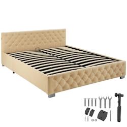 Tectake lit capitonné avec bandes LED & espace de rangement - beige, 180 x 200 cm -405978 - beige Bois massif 405978_0