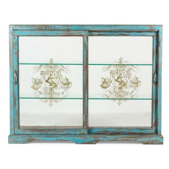 Meuble présentoir - Francisco Segarra - vitrine bleue antique avec sérigraphie - 128x37xH89cm_0