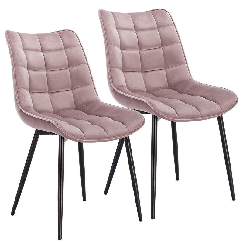 Chaises de cuisine 2 pièces en velours rose - cadre en métal - assise rembourrée - 19_0000393_0