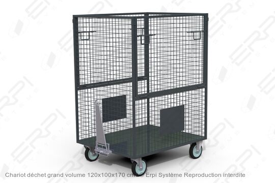 Chariot déchet grand volume grillagé 120x100x170 cm - Réf. CD120100170-02E - Tractable et robuste avec ouverture latérale_0