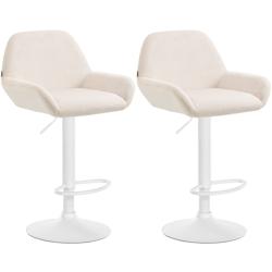 CLP Ensemble de 2 tabourets de bar Braga en velours Crème/Métal blanc mat - beige textile 323663_0