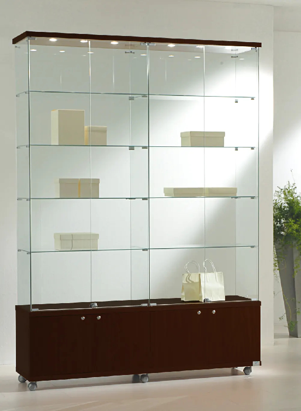 Élégante grande vitrine d'exposition en verre 16/22MVA - finition wengé - 117x40x220 cm_0