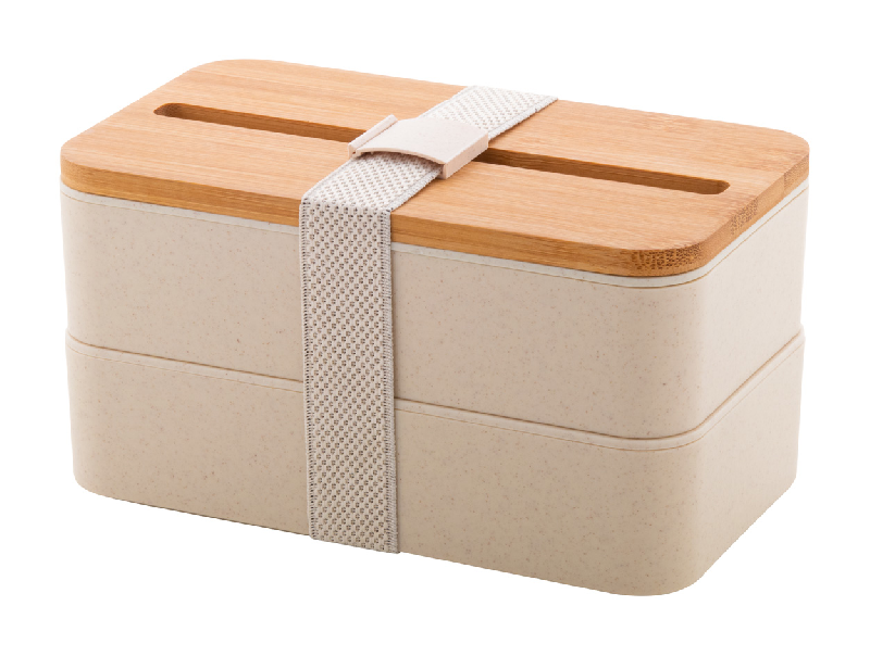 Lunch box en plastique PP - couvercle en bambou avec support téléphone - 2 compartiments de 700 ml avec couverts inclus_0