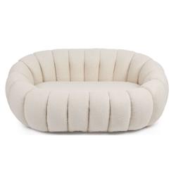 MENZZO Canapé 2 Places design coquillage Horizan Tissu bouclette Crème - beige 3327480071694_0