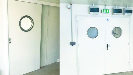 Porte de chambre froide coulissante - simple ou double vantaux - pour zones de travail ou issue de secours_0