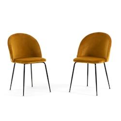 RATTATAN Lot de 2 chaises en velours avec pieds en métal, design élégant pour cuisine, salle à manger, bar ou restaurant – Sara – Moutarde/Gri_0