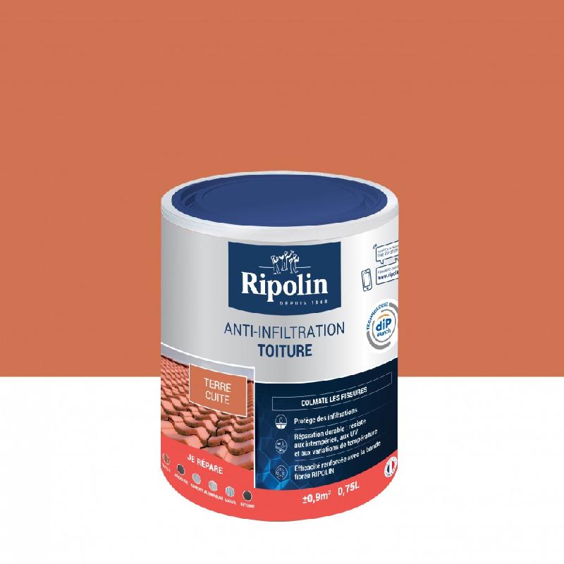 Revêtement d'étanchéité toiture RIPOLIN - Anti-infiltration terre cuite 0,75 L - Multi-supports et résistant aux intempéries_0