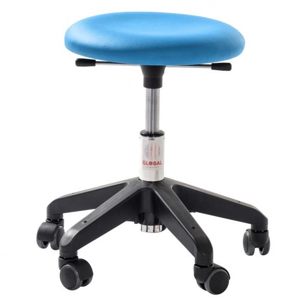 Tabouret ergonomique petite enfance - base plastique - assise simili cuir bleu - roulettes easy-rolling - marque Global - garantie 5 ans_0